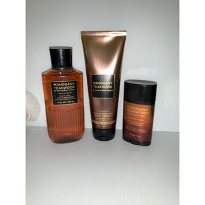 Bath & Body Works NEW Mahogany 3 Piece Set Body Cream- Hair Face Body wash - Deodorant