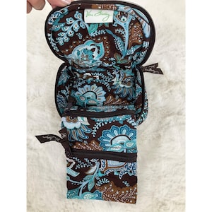 Vera Bradley Jewelry Case Pouch Blue & Brown Retired Java Blue Pattern