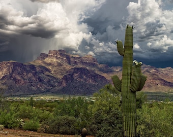 Superstition Mountains Canvas Art: Summer Storm Landscape Photography