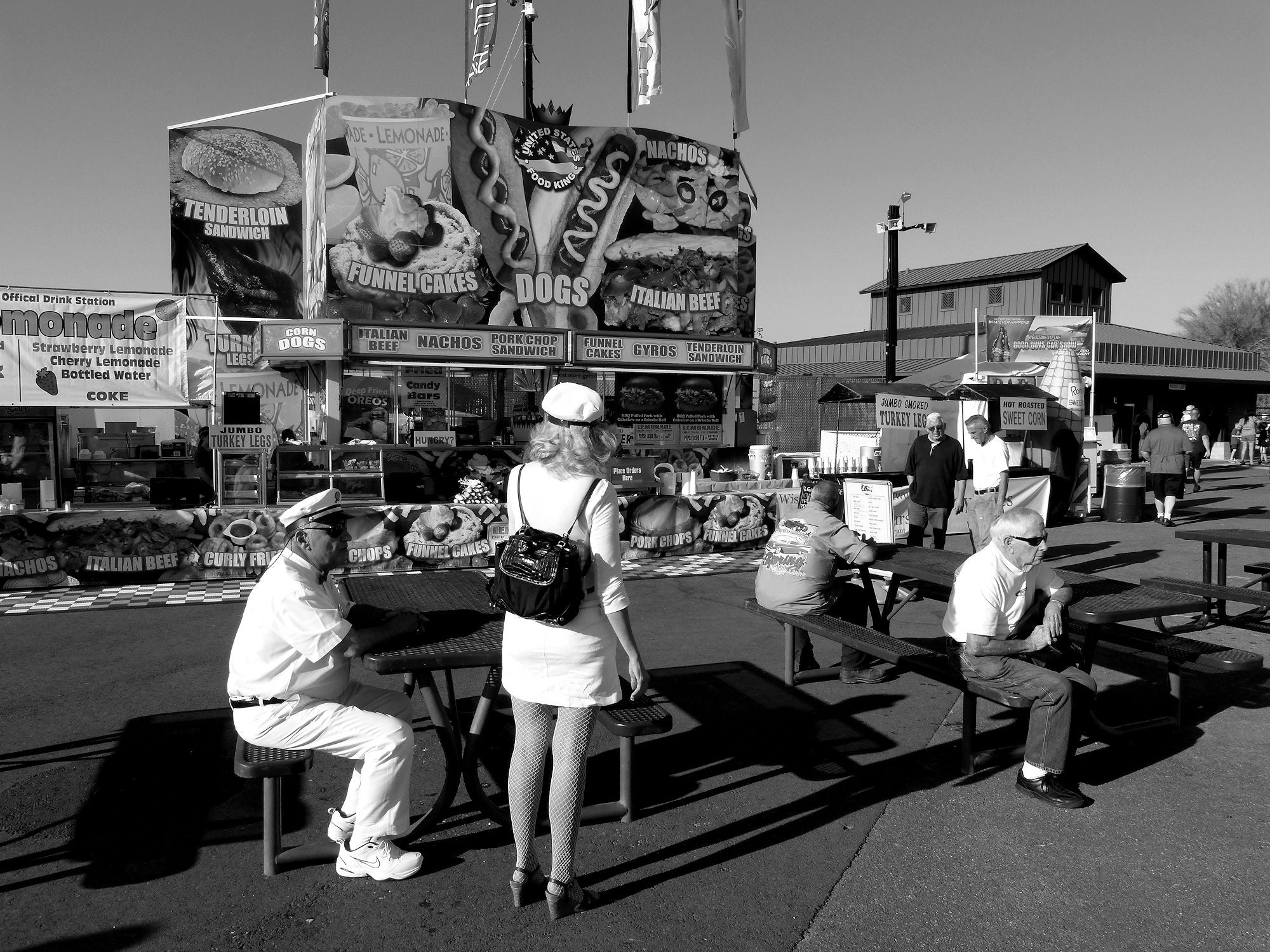 B/W Concesion, State Fair, Carnival, Thrill Rides, Amusement Park