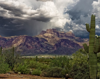 SALE! Storm over the Superstition Mountains, Apache Junction AZ, 42x18, wall art, canvas art, Ready to ship
