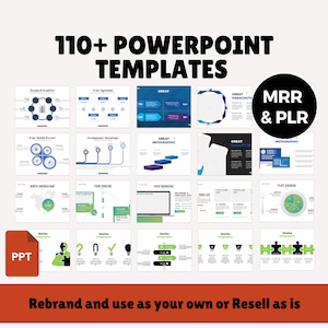 Pacote com mais de 100 modelos de PowerPoint totalmente editáveis | Mais de 1.000 páginas | Diferentes cores disponíveis | MRR e PLR