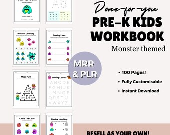 Cuaderno de actividades de monstruos para niños de preescolar: 100 páginas, MRR y PLR (descarga digital)