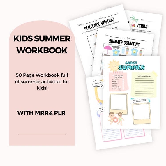 1st Grade Summer Workbook: 50-Page Kids Activities (MRR & PLR) (Digital Download)