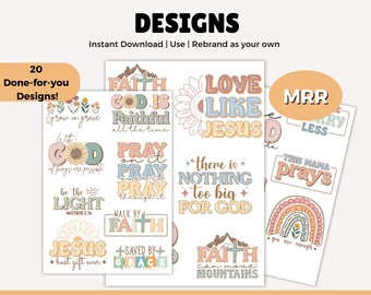 Retro Christian SVG Designs: Boho Bundle with MRR (Digital Download)