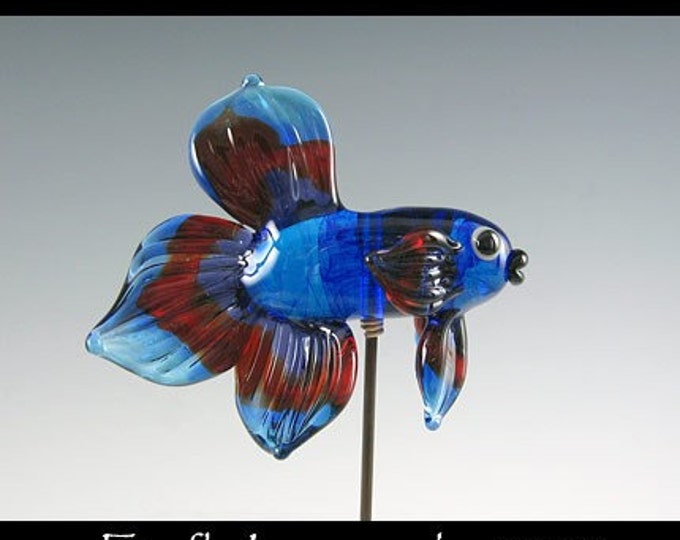 Sapphire Betta Blue Red and Purple Glass Betta Fish Bead Firefly