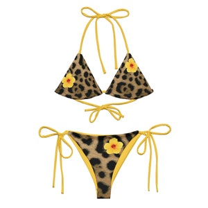 Yellow Floral Animal Print Triangle Bikini: UPF 50+ Swimwear