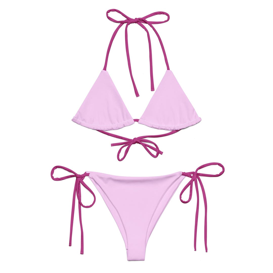 Women's Pink Candy Cane Stripe Recycled Bikini - Quick Drying Fabric With UPF 50+