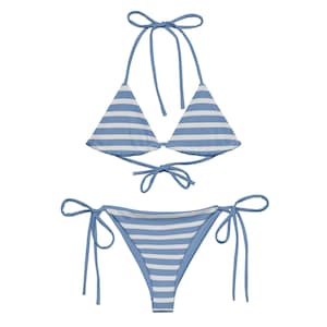 Blueberries and Cream Striped Bikini, White and Blue Bikini Striped ,Hot Girl Summer, Y2K,Coquette