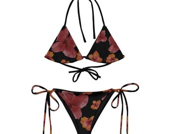 Hibiscus Print Bikini , Floral, Printed Bikini 90s 80s, Floral Triangle Bikini, Hot Girl Summer, Y2K Coquette