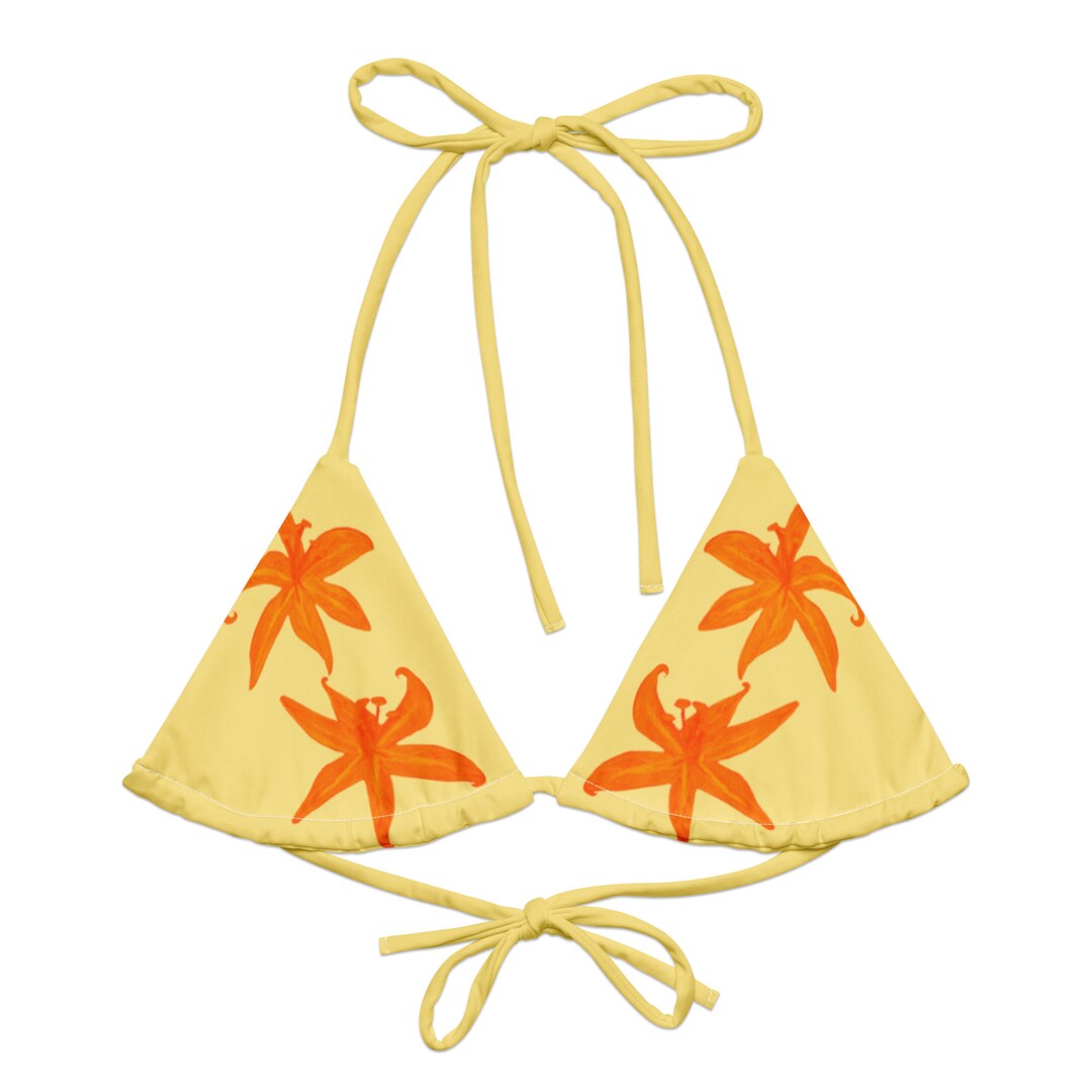 Yellow Lily Bikini Top Floral Printed Bikini 90s 80s Floral Triangle Yellow Lily Bikini Top Floral Printed Bikini 90s 80s Floral Triangle