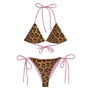 Red Leopard Print Bikini: Recycled Fabric, Adjustable Straps