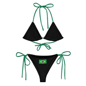 Schwarz Brasilien Bikini Y2K BrasilJersey Bikini, WM Fußball Bikini, 80er 90er 2000er Jahre Ästhetik, Y2K Kleidung Y2K Shirt Bademode Fußball Jersey