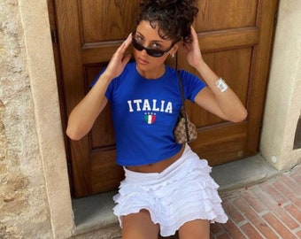 Top corto Italia, Top da calcio Italia, Maglia Blokette, Top da calcio Italia, Estetica Blokette, Maglia da calcio da calcio, Camicie di tendenza 2024