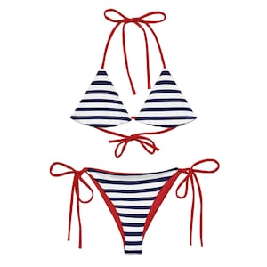 Bikini triangolo marinaio, bikini a righe blu e rosso