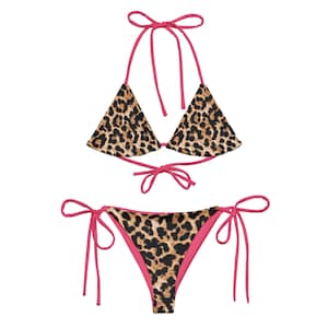Pink Leopard Triangle Bikini: Adjustable Animal Print Swimsuit