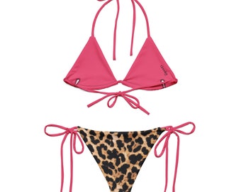 Pink Leopard Triangle Bikini: Adjustable Animal Print Swimsuit