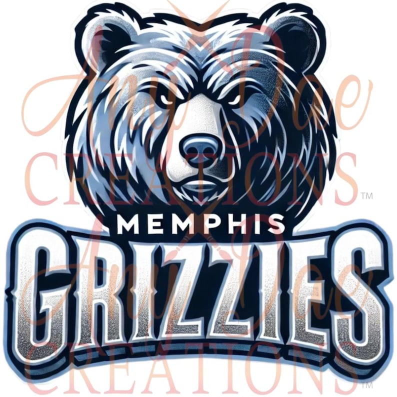 May include: A blue and white Memphis Grizzlies logo featuring a bear's head with a fierce expression and the team name "Memphis Grizzlies" in a bold, stylized font.