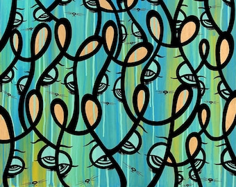 print - Bunny Mob - 8x8 - limited edition of 20 on wood