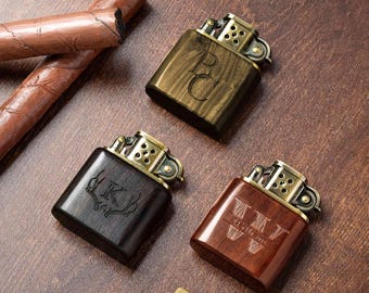 Engraved Sandalwood Lighter for Men with Initials Name & Box Personalized Father’s Day Groomsmen Anniversary Bachelor Birthday Party Gifts