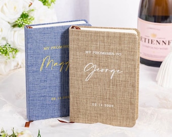 Customized 2 Vow Book His and Her Promise Hardcover Wedding Officiant Book Deluxe Guest Notebook, Bride & Groom/Couple Engagement Gift