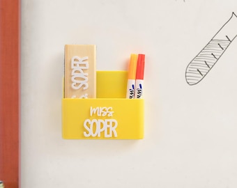 Personalized Magnetic Dry Erase Marker Holder, Back To School Gift For Teacher,  Eraser Marker Holder With Name