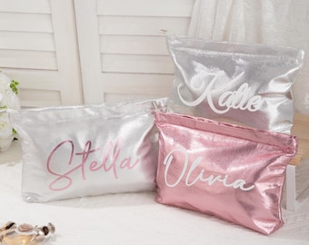 Personalized Large Glitter PU Makeup Bag with Name Bachelorette Party Bridesmaid Wedding Gift for Women