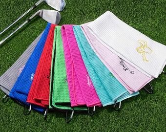 Toalla de golf personalizada para mujer con tejido de gofres, regalo navideño para mujeres, toalla de regalo de golfista bordada con clip colgante, múltiples opciones de color