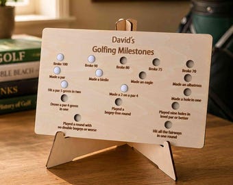 Adorno de golf personalizado con soporte para hitos, con mini pelotas de golf y texto. Decoración para el hogar y la oficina. Regalo ideal para golfistas, cumpleaños o jubilación.