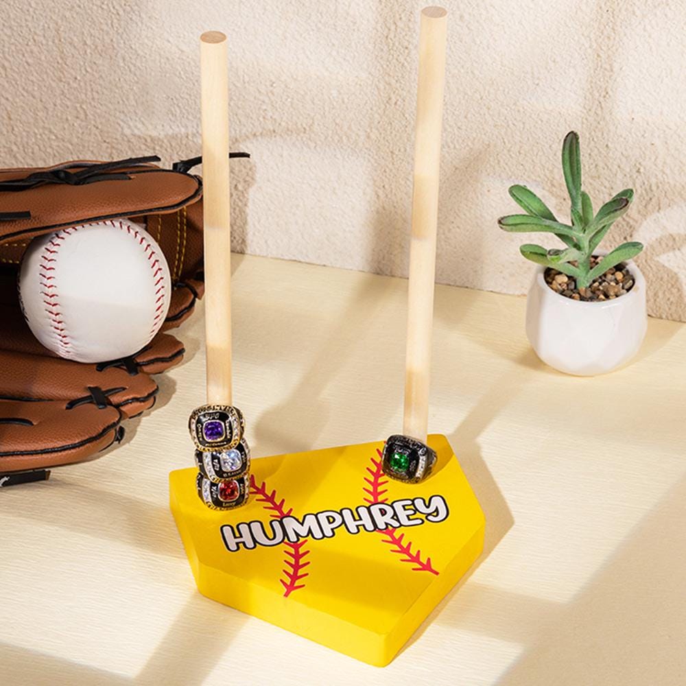 Championship Homeplate Personalized Baseball Softball Stacked Wood Ring Holder with Text Christmas Birthday Gift for Baseball Softball Lover