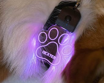 Personalized LED Dog Paw Tag Custom Pet Name Tag, Night Safety Light for Dogs, Stylish Puppy Collar Charm