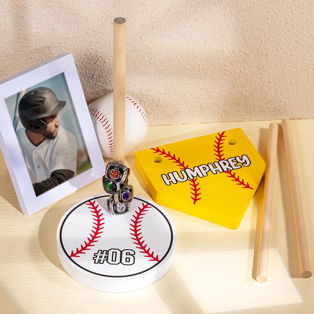 Championship Homeplate Personalized Baseball Softball Stacked Wood Ring Holder with Text Christmas Birthday Gift for Baseball Softball Lover