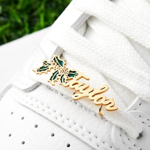 Custom Name shoe charms with Birth Flower ，Shoe Buckle in Gold / Silver / Rose Gold，Gift for her