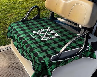 Personalisierter Golf Club Kranz karierter Golf Cart Sitzbezug mit Name und ursprünglichem Golf Platz Zubehör Geburtstagsgeschenk für Golfer