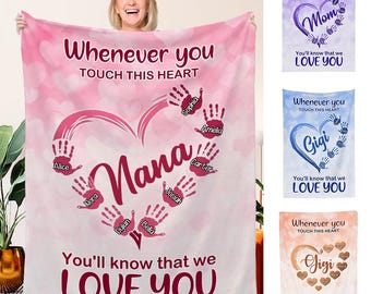 Oma Tante Mom Herz Handabdruck Kinder, wann immer du dieses Herz berührst, lieben wir dich personalisierte Decke