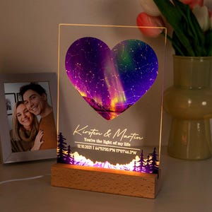 Lámpara de noche con mapa estelar personalizada, lámpara The Night We Met con nombre, fecha y ubicación, decoración de constelaciones, regalo de aniversario o día de San Valentín