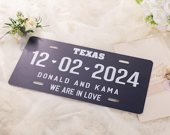 Personalized Just Married Car License Plate with Name Custom Wedding Date Sign Banner Romantic Car Decorations Gifts for Newlyweds