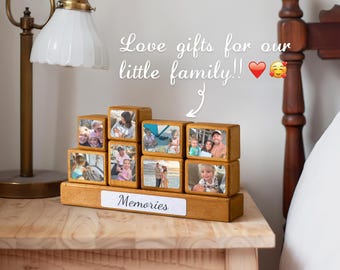 Stacking Photo Blocks Set Photo Gift Wooden Photo Block Set - Family