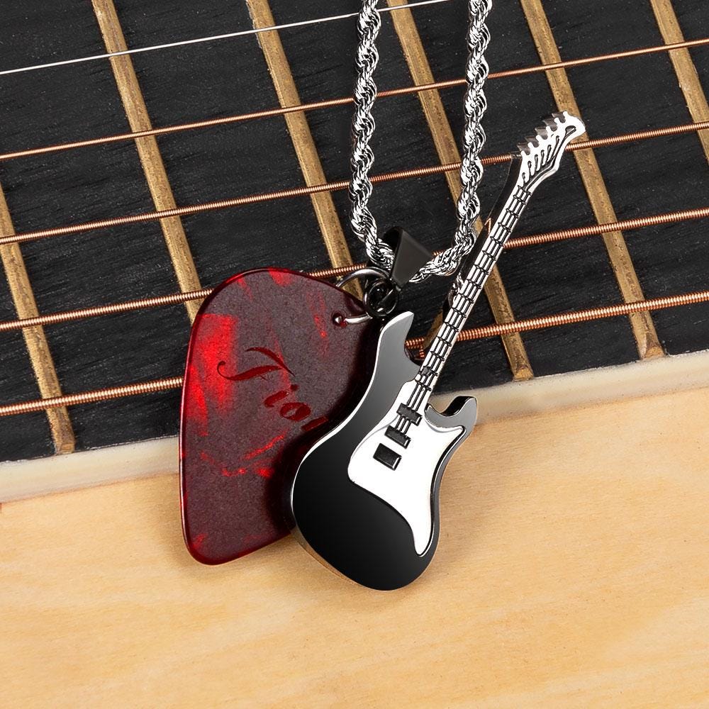 Punk Skull Guitar Pick Pendant Necklace For Men, Steel - Faithheart Jewelry - View #6