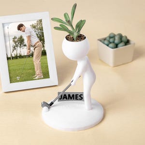 Personalized Name 3D Printed Golf Succulent Planter, Golfer Design Plant Pot with Drainage, Home Decor, Birthday/Anniversary Gift for Golf