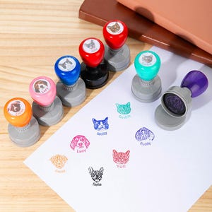 Tampon personnalisé pour portrait d'animal de compagnie, auto-encreur Créez vos propres tampons visage Cadeaux pour les amoureux des animaux de compagnie/mères de chien