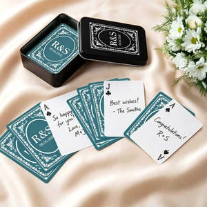 Personalized Playing Card Floral Frame with Initial & Date Wedding Anniversary Gift for Couple Newlyweds Keepsake in Gift Box