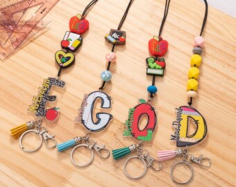 Personalized Teacher Lanyard Custom School Theme Handmade Gift for Educator cute Id holder Gift for teacher Teacher Appreciation