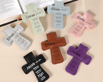 Custom Name Bible Verses Cross Shaped Leather  Magnetic Christian Bookmark Clip Baptism/Confirmation Gift for Book Lover/Family/Friend