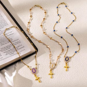 Jungfrau Maria & Kreuz Anhänger Rosenkranz Taschenanhänger Damen Geldbörse Dekor Handtasche Accessoire Geburtstag / Muttertag / Weihnachtsgeschenk für Sie / Mutter
