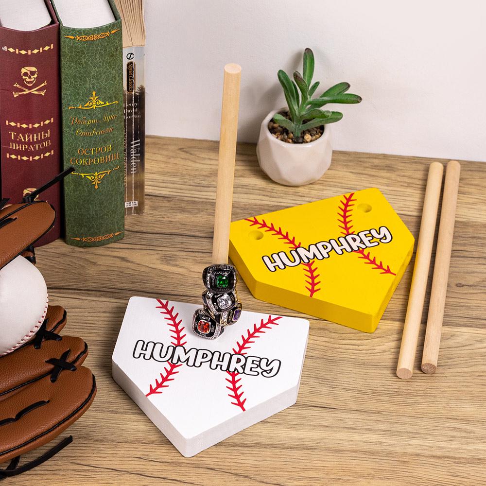 Championship Homeplate Personalized Baseball Softball Stacked Wood Ring Holder with Text Christmas Birthday Gift for Baseball Softball Lover