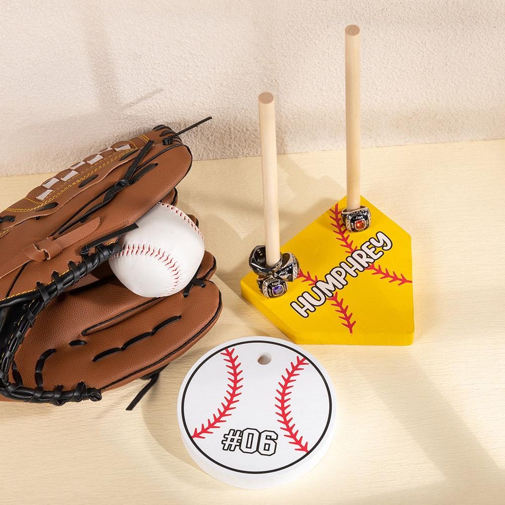 Championship Homeplate Personalized Baseball Softball Stacked Wood Ring Holder with Text Christmas Birthday Gift for Baseball Softball Lover