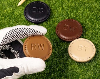Personalized Monogram Golf Ball Marker Set of 2, PU Leather Magnetic Hat Clip, Golf Accessories, Birthday/Father&#39;s Day Gift for Golf Players
