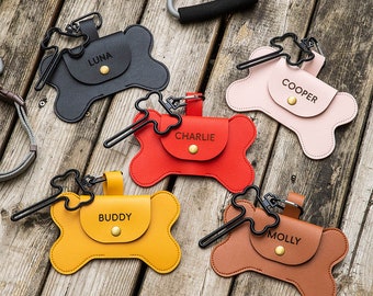 Dog poop bag holder, Dog waste bag holder, Leather Dog poop bag dispenser, Dog waste bag dispenser, Bone shaped poop bag holder