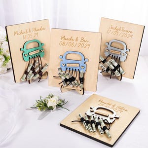 Porte-monnaie en bois avec nom personnalisé pour voiture de mariage, décoration de table de cadeau de mariage personnalisée, cadeau de mariage pour couple/jeunes mariés